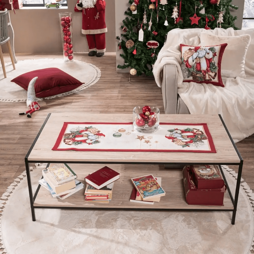 Σετ 2τμχ Καρέ Χριστουγεννιάτικο Με Τραβέρσα Teoran Rhoden Red-Multi