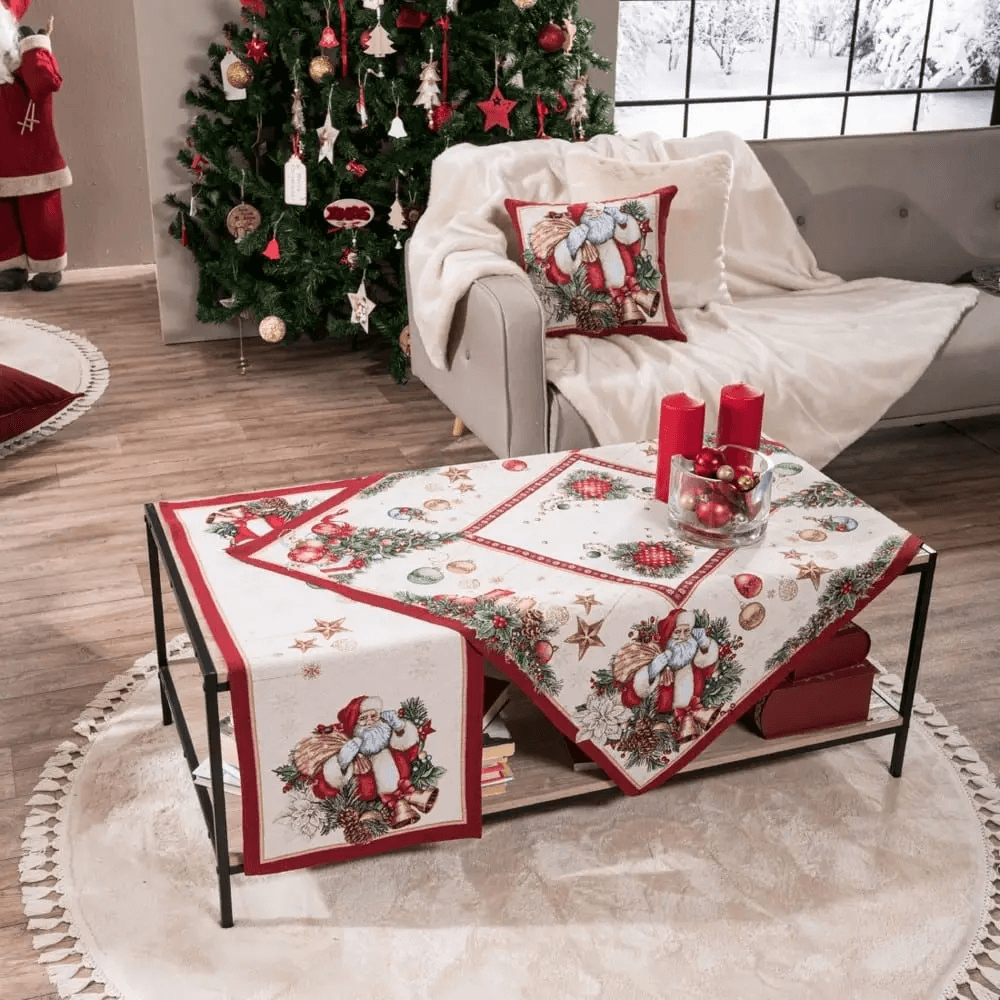 Σετ 2τμχ Καρέ Χριστουγεννιάτικο Με Τραβέρσα Teoran Rhoden Red-Multi